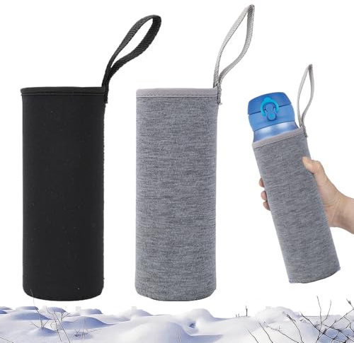 Bottle Insulation Covers,550ml Non Slip Bottle Protective Thermal Sleeves,Water Bottle Sleeves,Sleeves Coolers Holder Non-Slip,Suitable for All Seasons for Cool or Hot Drinks(Black+Gray)
