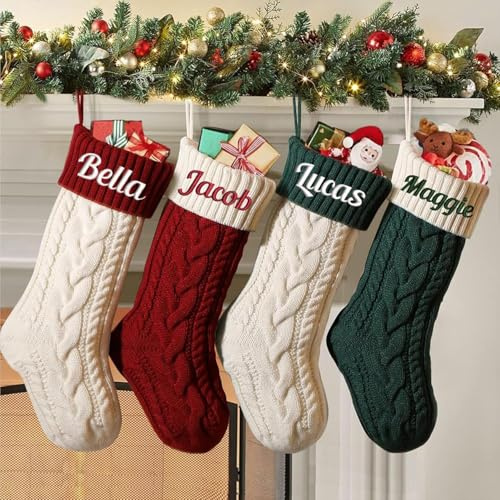 Personalisierte Weihnachtsstrümpfe mit Namen, individuelle Familien-Weihnachtsstrümpfe, 45,7 cm, große gestrickte Weihnachtssocken für Kinder