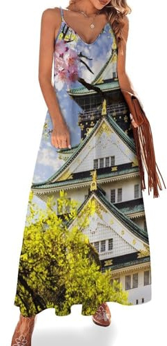 NYKVTG Pavilion Maxi Dress for Women Summer Beach Dress Casual Spaghetti Strap Long Dresses
