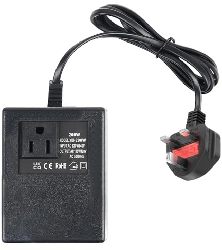 200W Step Down Power Voltage Converter Transformer, 220V/240V to 110V/120V (UK Plug), US to UK Voltage Converter with Smart Temperature-Protected for Travel, WiFi, POS Machines, Power Bank