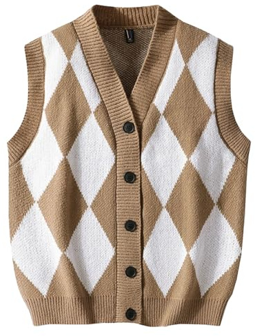 Gilet Pull Argyle pour Homme, col en V, sans Manches, en Tricot, léger, Kaki, Taille M