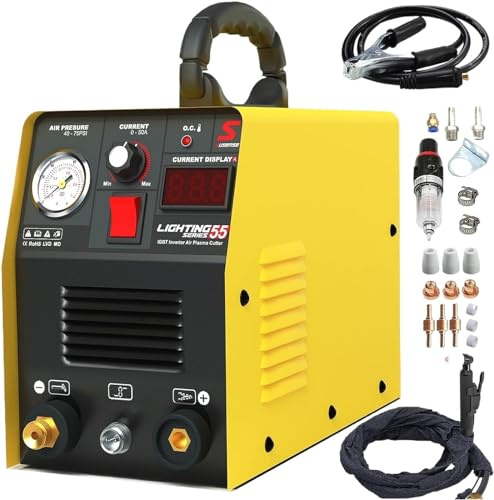 EDEDE Saldatrice, Taglierina al Plasma 55 Amp HF IGBT Inverter Macchina da Taglio al Plasma ad Aria Portatile con Accessori 12MM Taglio Pulito for Metallo per Principianti e saldatori Professionisti