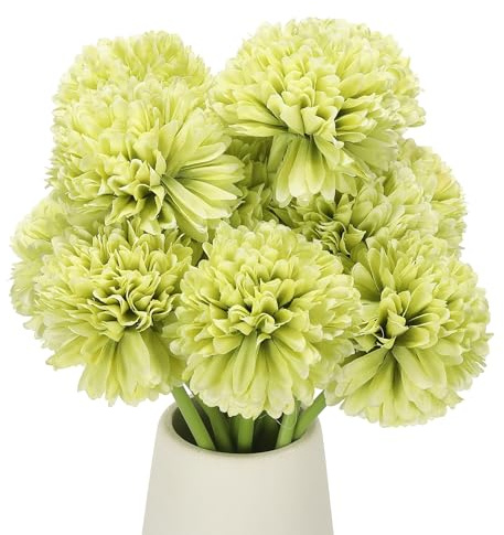 QUARKZMAN 12 Pcs Flores Artificiales De Crisantemo Verde Claro | Flores Falsas De Seda Falsa, Para Exteriores Interiores Centros De Mesa De Bodas Decoración Del Hogar