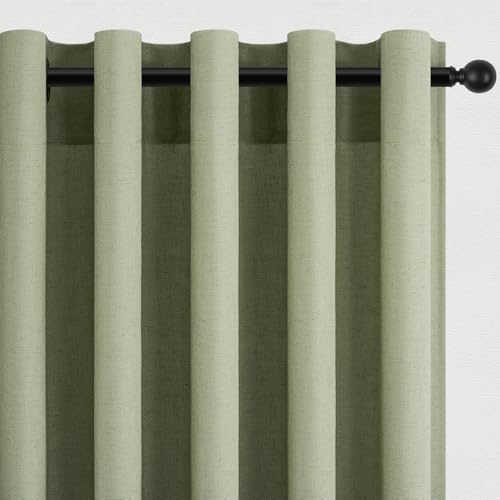 Topfinel Vorhänge Salbeigrün Kinderzimmer Junge leinenoptik Gardinen mit Ösen Natural Leinen Baumwolle Halbtransparent Voile Kurz Fenster für Küche Schlafzimmer 2er Set 160x140 cm (HxB) Ösenvorhang