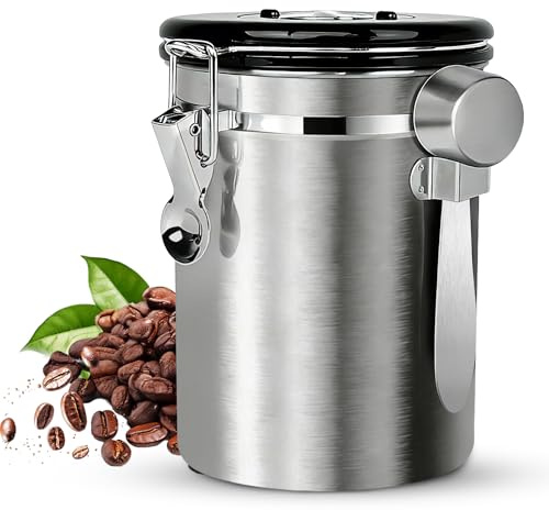 BUCOMTU Bote de Café Hermético de Acero Inoxidable 1,8L, Lata Hermética para Café, Caja de Almacenamiento de Alimentos, Bote Hermetico Cafe para Almacenar Granos de Café té Nueces Cacao Etc
