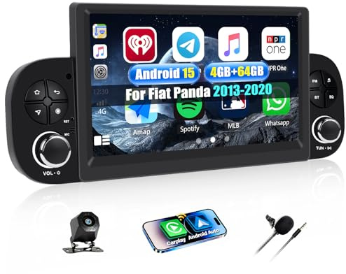 CAMECHO 4+64G Android 15 Navi Autoradio 7 Pollici per Fiat Panda 2013-2020 con GPS WIFI, Wireless Carplay Android Auto Bluetooth Radio HD Touchscreen con FM RDS + Telecamera Posteriore Canbus