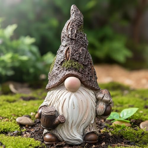 Garden Gnomes Statue Decor,Outdoor Woodstone Colour Gnomes Garden Figurine,for Patio, Yard,Lawn & Home Shelf Decorations Unique Gardening Gift for Mother Father