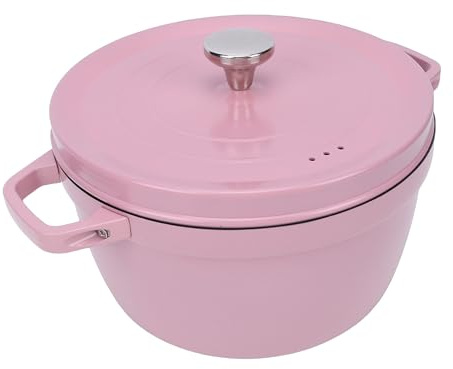RIZGHWOY Olla de Horno Holandés, Hierro Fundido Esmaltado de 24 Cm, Evita que Se Pegue, Multifuncional con Tapa, para Estufa de Gas de Inducción, Estofado, Freír y Hornear