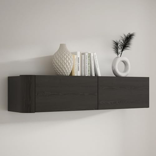 Forte BREATHTAKER Hängeschrank 130, modern minimalistisch, 2-türig, Holzwerkstoff, Wandmontage, Wohnzimmer, Schwarz, 128,6 cm breit x 30,1 cm hoch x 34 cm tief