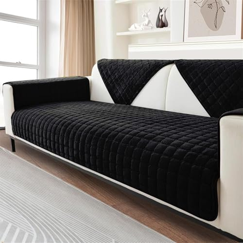 FASCINATDECO Sofa Überzug, Weiche Flanell Sofa Sitzkissenbezug, Sofaschoner rutschfest, Sofabezug 1 2 3 Sitzer Couch überzug für Wohnzimmer, Sofaüberwürf L Form Sofaschutz (Schwarz, 90x160cm)