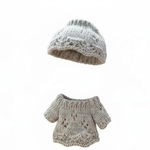 Jiuvaso Robe pour Poupée BJD Ensemble Robe Chapeau Tenue Tricotée Vêtements Accessoire Crochet Look Artisanal Textile Doux et Points Ajourés Élégants Adaptée, Gris Fumé, Ensemble Maille Creuse+Sac