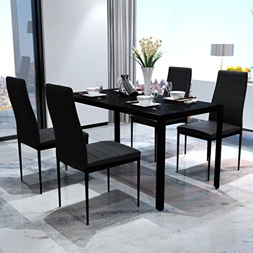 Festnight Set Tavolo da Pranzo/Tavolo Cucina con sedie 5 Pezzi Nero