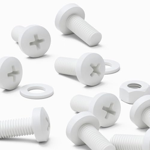 20x vis PP blanches à tête cylindrique M8 x 20mm + écrous et rondelles | Vis légères, sans corrosion, non conductrices et non magnétiques, avec empreinte en croix