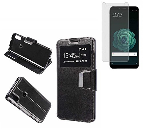 TD24H Funda Libro Ventana Negra para Xiaomi MI A2 (5.99) + Protector Pantalla 9H