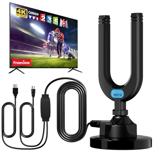 Antenne TV Intérieure Puissante TNT HD 2026 Compatible avec TV 4K 1080P | Puissante Antenne HDTV de Base magnétique avec Amplificateur de Signal à Gain Élevé, avec câble coaxial de 27 pieds