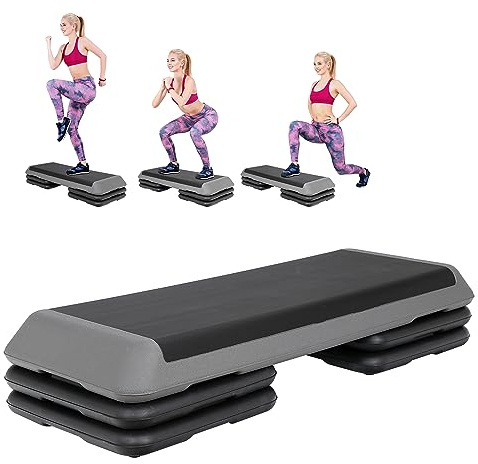 HomGarden 43 Adjustable Aerobic Stepper Workout Step w/ 4 Risers Fitness & Exercise Platform Trainer Stepper Exercise Step Platform