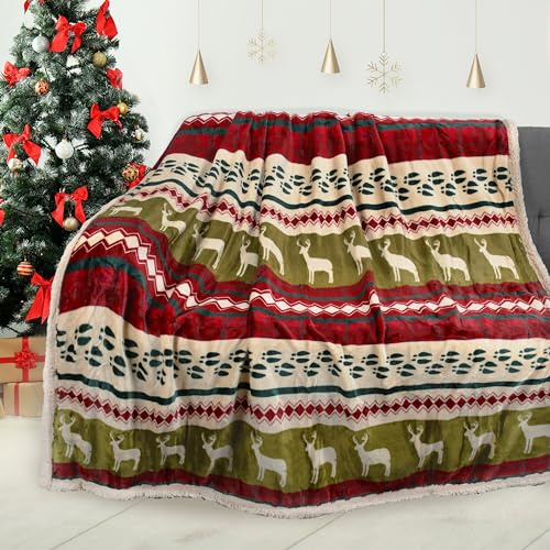 Christmas Throw Sherpa Blanket 130 x 150 cm Xmas Pattern Warm Soft Fluffy TV Decor