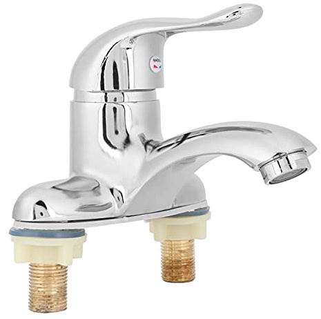 Basin Mixer Tap, G1/2 Polished Chrome Single Lever Double Basin Faucet Hot and Cold Water Mixer with Ceramic Cartridge for Bathroom Sink Lavatory Home Installation