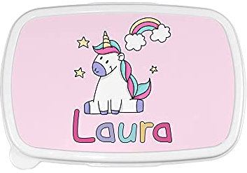 Fupies Porta pranzo e merenda personalizzato con nome unicorno con arcobaleno e stelle, Azzurro