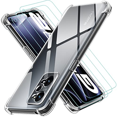 ivoler Funda para Realme GT Neo 3T / Realme GT Neo 2 / Realme GT 2 con 3 Piezas Cristal Templado, Carcasa Protectora Antigolpes Transparente, Suave TPU Silicona Caso Delgada Anti-Choques Case