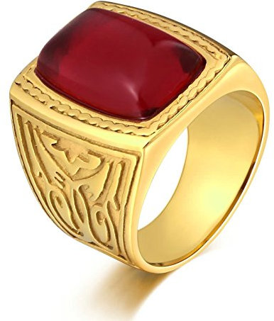 Ayoiow Siegelring Herren, Ringe Edelstahl Herren Größe 65 (20.7), Ring Punk, Rot