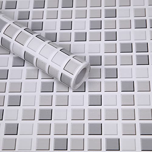 Hode Klebefolie Mosaik Selbstklebend Folie Fliesenaufkleber Bad Fensterbank | 60X500cm Fliesenfolie Selbstklebend Tapeten für Bad Küche Arbeitsflächen Vinyl Badezimmer Küchenwände Wasserdichte Grau Weiß
