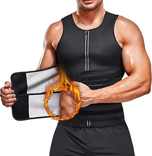 KUMAYES Herren Sauna Schweiß Weste Bauchweggürtel Neopren Fitness Korsett Bauchweg Shirt mit Sauna Effekt Tank Top Shapewear (Schwarz, XXL)
