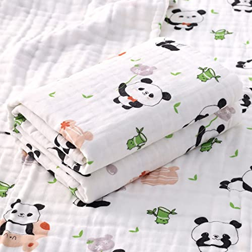 Hivia Musselin Babydecke 6 Lagig Kuscheldecke Baby Baumwolle Musselin Decke Kinder Wickeldecke Weiche Badetuch,Kinderdecke Decke für Neugeborene Mädchen Junge 110 x 110 cm (Grüner Bambuspanda)