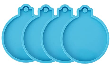 LUTER Stampi Silicone per Resina Natale, 4 Pezzi Stampi Resina Ciondoli Stampi in Resina Natalizia con Foro per Appendere, Stampi Silicone per Resina Ciondoli per Gioielli Fai-da-Te Ciondoli