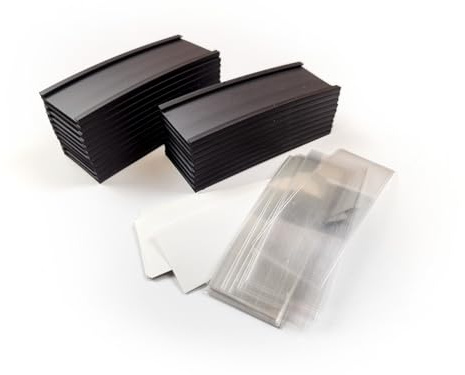 20 x Magnetische Etikettenhalter, vorgeschnitten, 30 x 100 mm, flexibler Magnet mit Schlitzen zum Einschieben des Papiers mit Schutzfolie, zum Markieren von Regalen.