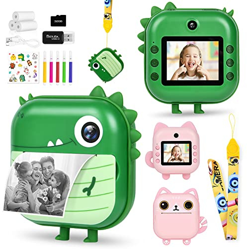 Ainiv KinderKamera, Digitalkamera für Kinder mit Druckpapier & 32G TF Karte, farbigen Stiften, 1080P 2.4 Zoll Sofortbildkamera, Videokamera Schwarzweiß Fotokamera, Geschenk für Kinder 3-14 Jahren