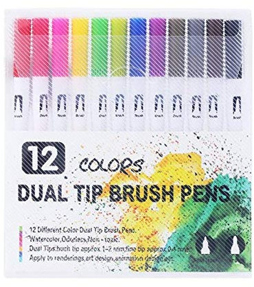 Samnuerly Aquarellstift 12/24/36/48/72/100 Farben Fineliner Zeichnung Manga Malerei Aquarell Art Marker Pens Dual Tip Brush Pen Schulbedarf 36 Farben (12 Farben) (12 Farben)