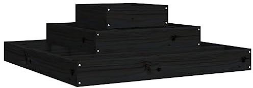 vidaXL Square Black Solid Pine Wood Planter Box - 80x80x27 cm - 3-Tier Design - Sturdy Frame - Garden Decor