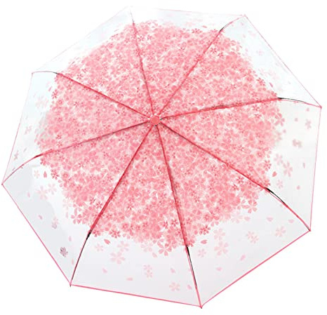 Oshhni Klarer Blasenschirm, kuppelförmiger Regenschirm, romantischer Damen-Kompakt-Klappschirm, transparenter Regenschirm für Partys, Hochzeiten, Strand, ROSA