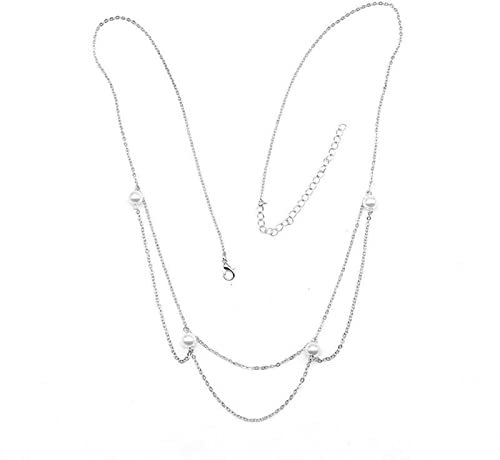 Stfery Körperkette Damen Perlen, Bauch Ketten Silber Taillenkette Mehrschichtige Ketten Bauchkette 89cm Legierung Kettengürtel