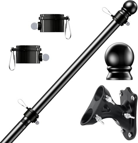 PHITRIC Mât de drapeau de 1,8 m pour kit, sans nœuds, résistant aux intempéries, en acier inoxydable noir avec base pour drapeau de jardin lourd de 9,6 x 15,2 cm, mât de drapeau de 2,5 cm de diamètre