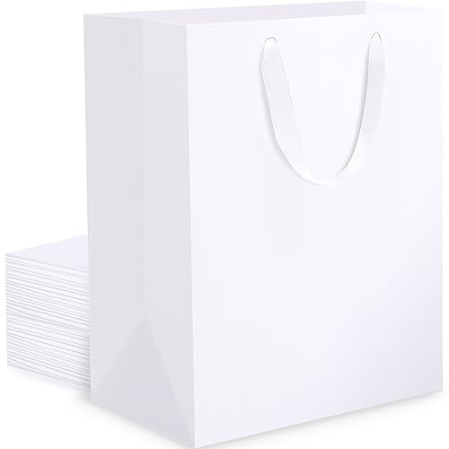 EUSOAR Geschenktaschen Papier Weiß, 20 Stück 250GSM Papiertüten mit Henkel | M 20x10x28cm Mittel Geschenktüten, Papiertragetasche Weiss Hochglanz, White Paper Gift Bags Boutique Geburtstag