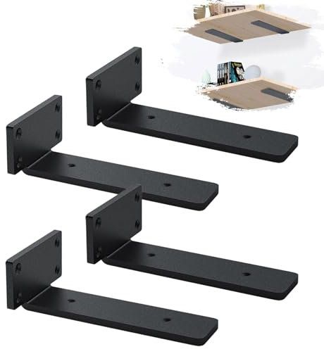 MLOQI Scaffold Board Shelf Brackets Black Shelf Brackets Heavy Duty 5mm Thick Rustic Shelf Bracket with Screws 4 Pack (8 Inches)