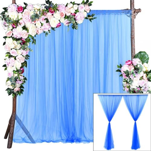 Egurs Chiffon Hochzeitsbogen Vorhang Tüll Querbehang Traubogen Drapier Durchsichtige Freihanddeko Hintergrund Hintergrundvorhang für Zeremonie Fotografie Partybühne Abschlussball Blau 70 * 215cm