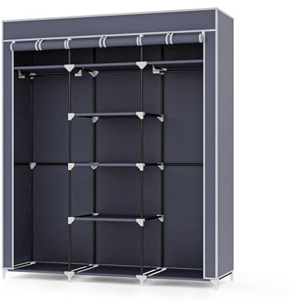 Mondeer Kleiderschrank, Stoffschrank für Schlafzimmer, Stoffschrank, Roßes Stauraum, Stabiler Schrank, für Schlafzimmer, Ankleidezimmer, 150x45x175cm, Grau