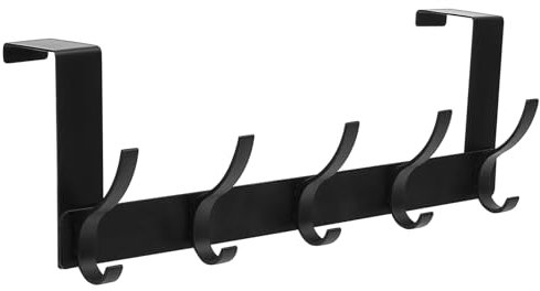 Heavy-Duty Over-The-Door Hooks - Space-Saving Door-Mounted Organizer for Coats, Towels, Bags & Hats, No Drilling Installation, Rust-Resistant Adjustable Hanger for Bedroom, Bathroom, Cloakroom - Black