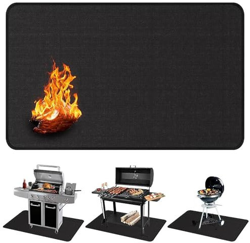WOOLUCK 122 * 165cm Feuerfeste Unterlage, Faltbare Grillmatte Bodenschutz Grillunterlage, Grillteppich Bodenschutzmatte Grillmatten, Glasfaser Outdoor Grillmatte für Gasgrill Holzkohlegrill Kamine