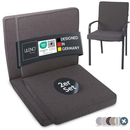 LILENO HOME Gartenstuhl Auflagen als [2er Set - Niedriglehner] in Anthrazit - Bequeme Liegen als Sitzauflagen für Gartenmöbel - Stuhlkissen für Gartenstühle und Klappstühle Dub