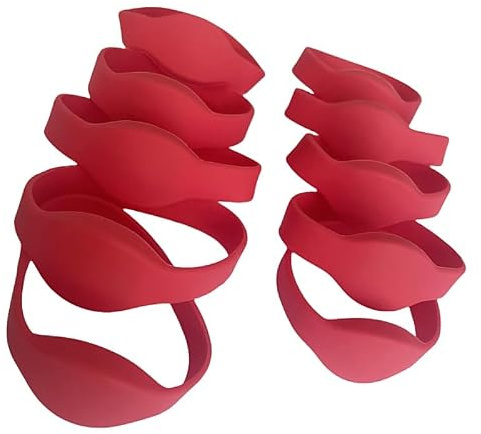 JWFKWNH 10PCS MI Classic 1k Waterproof Wristband，13.56mhz NFC Wristband，iso14443a Intelligent Access Control IC Wristband (red)