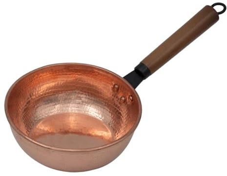 F Fityle Suppentopf, Stielkasserolle, Butterschmelz-Kochgeschirr, Kupfer-Holzgriff, Suppentopf, Kupfertopf zum Kochen zu Hause, Restaurantküche, Flacher Boden