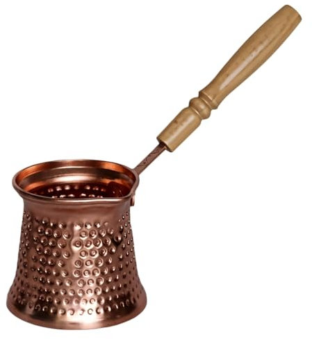 Cafetera turca de 12 onzas, Ibrik recubierta de cobre con mango de madera, capacidad de 350 ml, ideal para preparar café griego y árabe