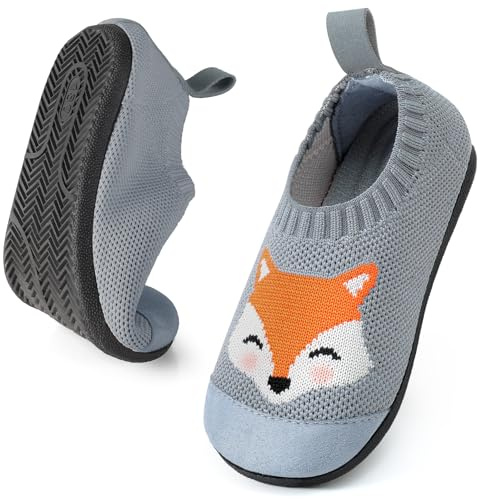 Comfyouth Chaussons Enfants Garçons Filles Chaussons de Chalet Chaussons de Gymnastique Respirants Garçons Antidérapants Chaussures Pieds Nus Maternelle Chaussons Chaussons pour Enfants, gris, 25.5/26