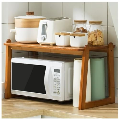 ZHONGXIN.HUIYIN Küchenarbeitsplatte Organizer Schrank Regal, Große Gewürzregale Mikrowellenofenregal, Bambus Mikrowellenherd Ständer Reiskocher Rack, Desktop-Speicher-Druckerständer