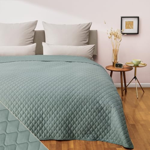 Blumtal copriletto trapuntato 200x220 cm - copriletto piazza e mezza certificato OEKO-TEX - trapuntino leggero una piazza e mezza per letti di 140x200 - trapunta - copriletto una piazza e mezzo verde