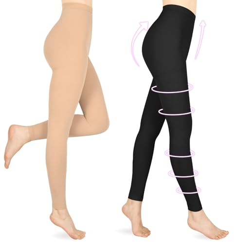 Wegitcs 20-30 mmHg Medizinische Kompressionsstrumpfhose Damen Herren Lang | Zehenfreie Abgestufte Kompressionsstrümpfe, Klasse 2 Stützstrümpfe Kompressions Leggings für Krampfadern Ödeme Lipödem